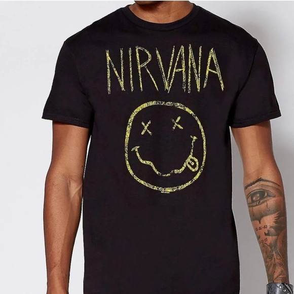 Spencer's Other - NWT Spencer’s Men’s Black Nirvana Smiley Face 90s Band Tee Shirt Size XL X-Large